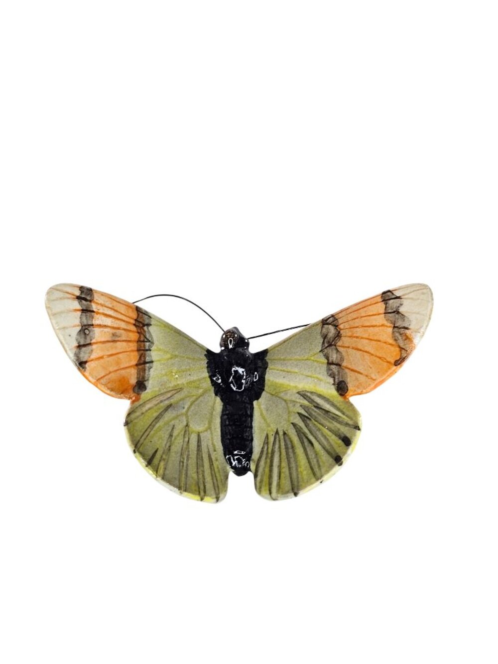 Klima Porcelain Butterfly Miniature Figurine Wings Half Open Green Orange